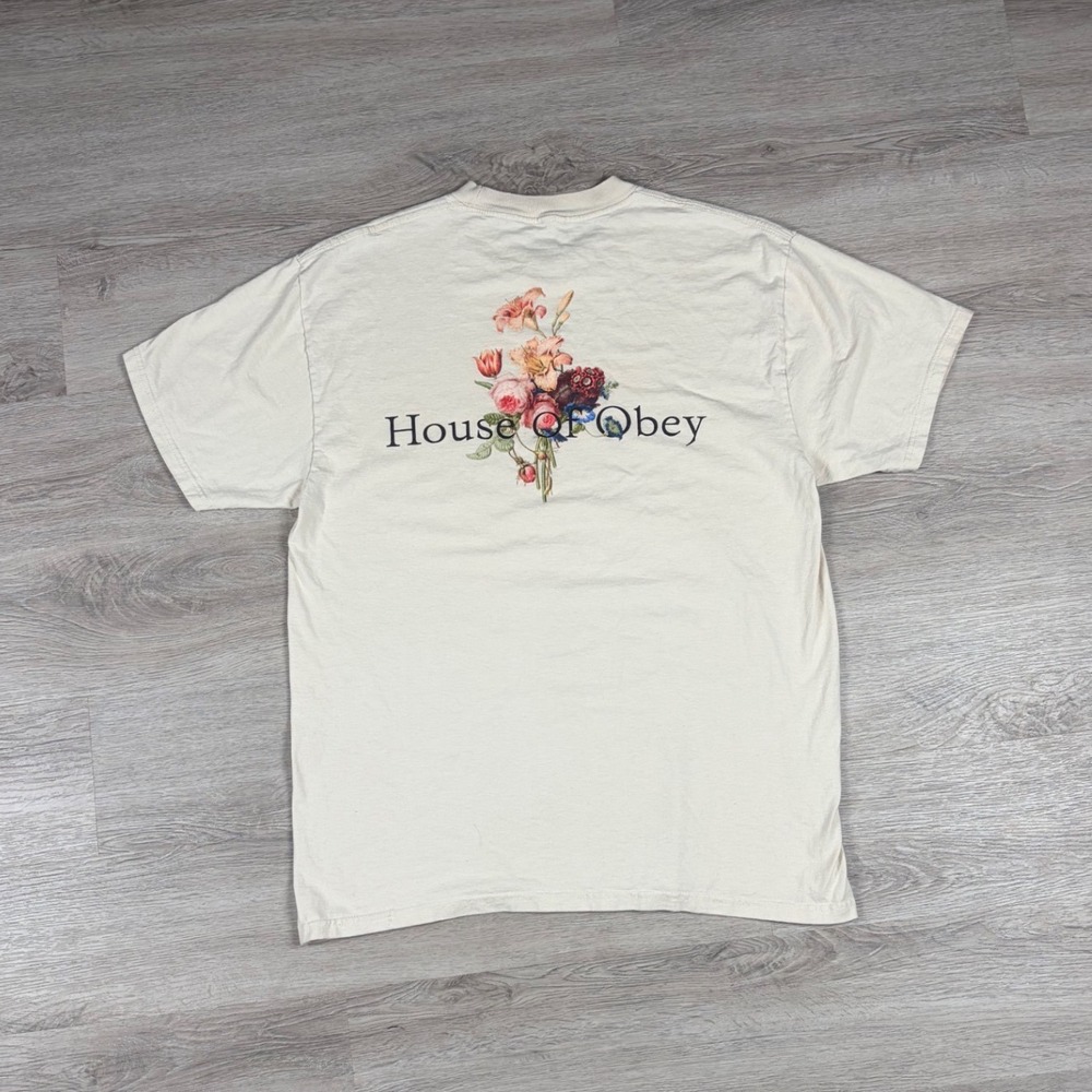 Cream House of Obey Floral Graphic Tee Men's Large - Picture 3 of 8
